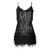 billiga Klänningar-Glada 20-talet 1920-talet Flapper-klänning Klänningar Den store Gatsby Tofs Fjäder Tofs Fjädrar Maskeradkläder Dam Maskerad Bröllop Bröllopsgäst Fest / afton Vuxen Klänning Hemkomstklänningar