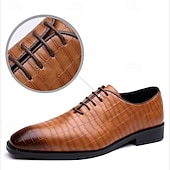 abordables Officiel-Richelieus à lacets en cuir cognac motif crocodile pour homme : chaussures sophistiquées pour professionnels