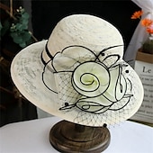 billige Partyhatter-Hatter polyester Solhatt Bryllup Ferie Te Fest Hesteløp cocktail Elegant Årgang Solbeskyttelse Med Blomster Hodeplagg Hodeplagg