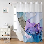 رخيصةأون ستائر الدوش-No Hook Shower Curtain 180cm*180cm(70&quot;*70&quot;) Leaves Pattern Snap-In Fabric Liner Sheer Top Window Waterproof Double-Layer Bathtub Curtain