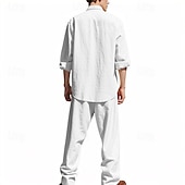 cheap Men&#039;s Tee Sets-Men&#039;s T-shirt Suits Shirt and Pant Sets 2 Pieces Outfits Long Sleeve Stand Collar Summer Spring Plain Fashion Casual 2 Piece Vacation Daily Wear Going out Black White Blue Top Tee for Men