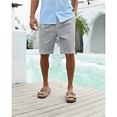 economico Vacanza-Per uomo Pantaloncini Pantaloncini di lino Pantaloncini estivi Pantaloncini da spiaggia Abbottonare Tasche Liscio Comfort Traspirante Breve Da mare Per eventi Spiaggia Hawaiano Boho Nero Bianco
