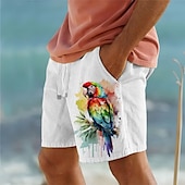 cheap Animals &amp; Birds-Men&#039;s Bird Parrot Shorts Cotton Linen Shorts Mid Waist Hawaiian Vintage Retro Vacation Dailywear Holiday Pocket Drawstring Elastic Waist Designer Clothing Apparel