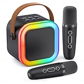 abordables Microphones-Mini machine de karaoké portable Bluetooth, mini microphone de karaoké, haut-parleur de chant avec 2 micros sans fil et lumière pour tous les smartphones