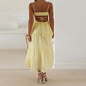economico Abiti di Laurea-Per donna Abito Midi Abito Bianco Abito da laurea Abito Sottoveste Moda Moderno Compleanno Ferie Laurea Vestibilità regolare Semplice Senza Maniche Spalline sottili Nero Bianco Giallo Blu Estate