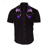 cheap Men&#039;s Western Shirts-Men&#039;s Floral Graphic Prints Shirt Western Shirt Cowboy Shirt Short Sleeve Fashion Streetwear Designer Outdoor Street Daily Summer Spring Turndown Print Black Yellow Blue Purple Gray