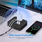 お買い得  家庭用器具-1個の電源タップサージプロテクタフラットプラグデスクトップ充電ステーション、過負荷保護機能付き、ホームオフィス旅行用コンピュータ用