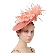 abordables Fascinators-Coiffe Tulle Imitation Lin Chapeau Fedora Course de Chevaux ancien Mignon Avec Plume Casque Couvre-chef