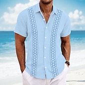 economico Geometrica-Per uomo Geometrico Camicia Camicia Guayabera Camicia con Bottoni Manica Corta Moda Casual Vacanza Abbigliamento Quotidiano Abbigliamento mare Estate Primavera Collo ripiegato camicie con colletto