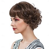 cheap Party Wigs-Synthetic Wig Wavy Curly Weave Asymmetrical Neat Bang Machine Made Wig 12 inch A1 Synthetic Hair Women&#039;s Classic Comfortable Color Gradient Ombre
