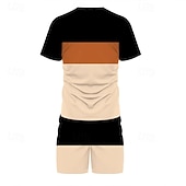 baratos Conjuntos de camisetas estampadas masculinas-Homens Listrado 2pcs Conjuntos de camisetas Tops de verão Manga Curta Calças curtas Gola Redonda Desporto Casual Ao ar livre Férias Esporte Impressão 3D Verão Preto Amarelo Verde