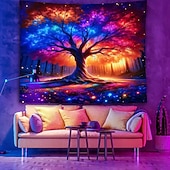 billiga Blacklight tapestries-Svartljus Tapestry Lysande i Mörkret Glow Party UV-Reaktiv Livets Träd Drömlik Dimig Natur Landskap Hängande Tapestry Väggkonst Mural för Vardagsrum Sovrum