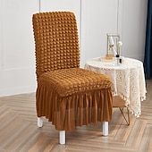baratos Capa para Cadeira de Jantar-capas para cadeiras de jantar, capa elástica para cadeira removível e lavável capa para cadeira sala de jantar cor sólida xadrez pequeno com saia capas para cadeiras de banquete poliéster