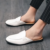 billiga Tillfällig-klassiska vita mule loafers i konstläder för män - snygga slip-on skor för affärscasual och formella evenemang