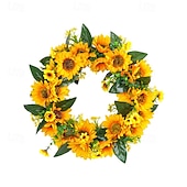 baratos Grinaldas e guirlandas-coroa de primavera girassol artificial &amp;guirlanda de videira - decoração rústica para pendurar em portas, cercas, janelas &amp;vitrines