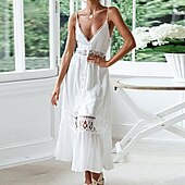 cheap White Casual Dresses-Women&#039;s Midi Dress Cotton Linen Dress Slip Dress Boho Dress Basic Classic Modern Vacation Holiday Going out Regular Fit Plain Sleeveless Spaghetti Strap White Summer