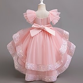 cheap Party Dresses-Kids Girls&#039; Party Dress Sequin Sleeveless Wedding Special Occasion Sequins Ruched Zipper Adorable Sweet Polyester Asymmetrical Party Dress Tulle Dress Summer Spring Fall 4-12 Years Pink Purple Green