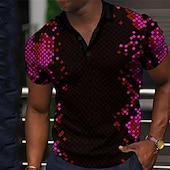 cheap Men&#039;s Geometric Polo-Men&#039;s Geometric Polo Shirts Golf Shirt Short Sleeve Polo Shirts Collared Shirts Casual Vacation Wear Formal Wear Festival Wear Buttons 3D Print Black Yellow Pink