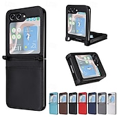 cheap Samsung Cases-Phone Case For Samsung Galaxy Z Flip 7 Z Flip 6 Z Flip 5 Z Flip 4 Back Cover Magnetic Support Wireless Charging Card Slot Retro TPU PU Leather