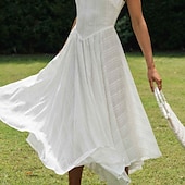 economico Abiti di Laurea-Per donna Abito Midi Abito Bianco Abito da laurea Abito Sottoveste Moda Compleanno Ferie Data Vestibilità regolare Semplice Senza Maniche Spalline sottili Bianco Estate