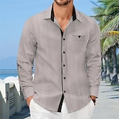 economico camicia da uomo con bottoni-Per uomo Camicia Camicia Estiva Camicia casual Camicia da Spiaggia Camicia con Bottoni Nero Bianco Azzurro cielo Kaki Grigio Manica Lunga Semplice Bavero Vacanza Camicia hawaiana Tasca Abbigliamento