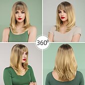 cheap Synthetic Trendy Wigs-Synthetic Wig Body Wave Curly Weave Asymmetrical Neat Bang Machine Made Wig 18 inch A1 Synthetic Hair Women&#039;s Classic Comfortable Color Gradient Yellow