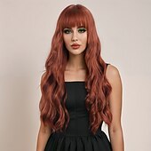 baratos Perucas Sintéticas sem Touca-Perucas sintéticas Ondulado Trama Curly Corte em Camadas Com Franjas Fabrico à Máquina Peruca 28 polegadas A1 Cabelo Sintético Mulheres Clássico Confortável Cores Gradiente Âmbar Marrom