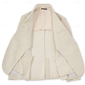 abordables Costumes de mariage-Costumes de mariage d&#039;été en lin pour hommes, blanc, bleu ciel, mode, demi-doublé, léger, couleur unie, coupe standard, 2 pièces, simple boutonnage, un bouton