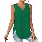 abordables Chemises et blouses-Femmes Chemisier Uni Moderne Occasionnel Sans manches Col en V Hauts Réguliers Quotidien Fête Sortir Asymétrique Vert herbe Noir Blanche Rose Claire Bleu Été