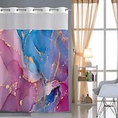 رخيصةأون ستائر الدوش-No Hook Shower Curtain 180cm*180cm(70&quot;*70&quot;) Leaves Pattern Snap-In Fabric Liner Sheer Top Window Waterproof Double-Layer Bathtub Curtain