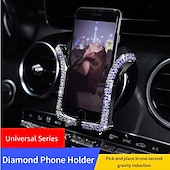 cheap Automotive Interior Accessories-Universal Car Phone Holder with Bing Crystal Rhinestone Car Air Vent Mount Clip Cell Phone Holder for iPhone Samsung Car Holder