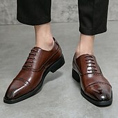 お買い得  フォーマル-プロフェッショナルやビジネスの場に適した、ブローグのディテールが施されたエレガントなブラウンのフェイクレザードレスシューズ