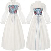 levne Šaty-Retro Středověké Renesanční Šaty Sada příslušenství Viking Elfí Maškarní kostým Dámské předvečer Všech svatých Karneval Plesová maškaráda LARP Dospělé Šaty Více doplňků Náušnice