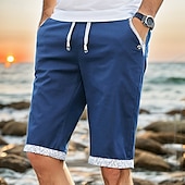 baratos Feriado-Homens Calção Shorts de linho Shorts de verão Shorts de praia Bolsos Com Cordão Cintura elástica Gráfico Conforto Respirável Curto Férias Feriado Praia Havaiana Boho Azul Azul Céu