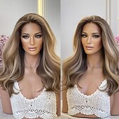cheap Human Hair Lace Front Wigs-Brazilian Remy Human Hair Highlighted Colored 5x5 Lace Closure Wigs Blonde and Brown Glueless 13x4 Lace Front Wig For Women