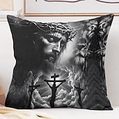 baratos Capa de almofada de férias-Capa de Almofada Decorativa de Páscoa Cruz Jesus 1PC Capa de Almofada Quadrada Macia para Quarto Sala de Estar Sofá Cadeira