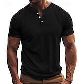 abordables Camiseta informal tipo henley-Hombre Camiseta con botones Camiseta Henley Shirt Tee Manga Corta Henley Verano Primavera Plano Moda Design Básico Jacquard Vacaciones Calle Noche Negro Blanco Rojo Camiseta superior para hombre