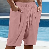 levne Dovolená-Pánské Plátěné kalhoty Capri kalhoty Kalhoty Letní kalhoty Plážové kalhoty Kapsy Elastický pas Bez vzoru Pohodlné Prodyšné Dovolená Denní Plážové Havajské Cikánský Černá Světlá růžová