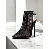 cheap Dress Sandals-Women&#039;s Black Mesh Peep-Toe Stiletto Sandals – Sexy High Heel Party Shoes with Ankle Strap