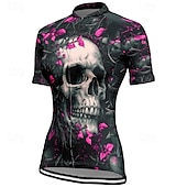 cheap Women&#039;s Jerseys-Women&#039;s Cycling Jersey Short Sleeve Bike Tee Tshirt Jersey with 3 Rear Pockets Mountain Bike MTB Breathable Quick Dry Anatomic Design Wicking Wine Red Black Red Skull Sports Clothing Apparel