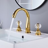 abordables Robinets LED-Robinet lavabo - Séparé Plaqué Diffusion large Deux poignées trois trousBath Taps