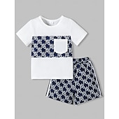 voordelige Sets-2-delig Peuter Jongens T-shirt &amp; shorts Kleding Grafisch Geometrisch Korte mouw Lapwerk Set School Modieus Dagelijks Zomer 4-7 jaar Wit