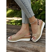 economico Infradito da Vacanza-sandali con zeppa peep toe da donna – eleganti tacchi espadrillas con plateau e cinturini con occhielli per abbigliamento casual estivo, vacanze al mare e feste all&#039;aperto