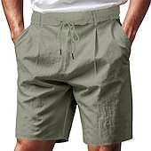 billiga Klassisk-Herr Shorts Linne Shorts Sommarshorts Beach Shorts Ficka Snörning Elastisk midja Slät Komfort Andningsfunktion Kort Semester Helgdag Strand Hawaiisk Boho Svart Vit