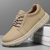 abordables Baskets-Baskets décontractées en cuir beige pour homme avec design à lacets - parfaites pour le confort au quotidien et les activités de loisirs