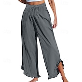 abordables Pantalones-Mujer Pantalones cortos de lino y algodón Pantalones inspirados en el lino Pantalones de lino y algodón Ropa de calle Casual Longitud total Cintura Media Plano Asimétrico Diseño de cordón elástico