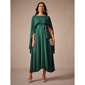 preiswerte abendkleider-Damen Maxikleid A Linie Kleid Elegant Formell Party Hochzeitsgast Lässiger Schnitt Rundhalsausschnitt Dunkelgrün Sommer