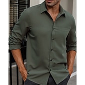 economico camicia da uomo con bottoni-Per uomo Camicia Camicia Estiva Camicia casual Camicia da Spiaggia Camicia con Bottoni Bianco Borgogna Verde militare Manica Lunga Semplice Bavero Vacanza Camicia hawaiana Bottonato Abbigliamento