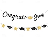 economico Decorazione di Laurea-sfondo per festa di laurea, striscioni e festoni con la scritta &quot;congratulazioni laurea&quot;, decorazioni per cerimonia di laurea, gagliardetti e striscioni appesi per festa