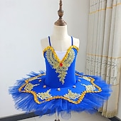 cheap Tutu Dress-Tutu Dress Dress Rhinestone Lace Embroidery Girls&#039; Performance Training Sleeveless High Mesh Spandex